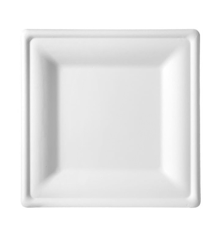 Assiette Carrée Canne à Sucre Blanc 200x200mm (50 Utés)