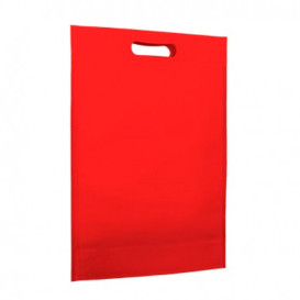Sac Non-Tissé avec Anses Découpées Rouge 30+10x40cm (25 Utés)