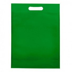 Sac Non-Tissé avec Anses Découpées Vert 30+10x40cm (25 Utés)